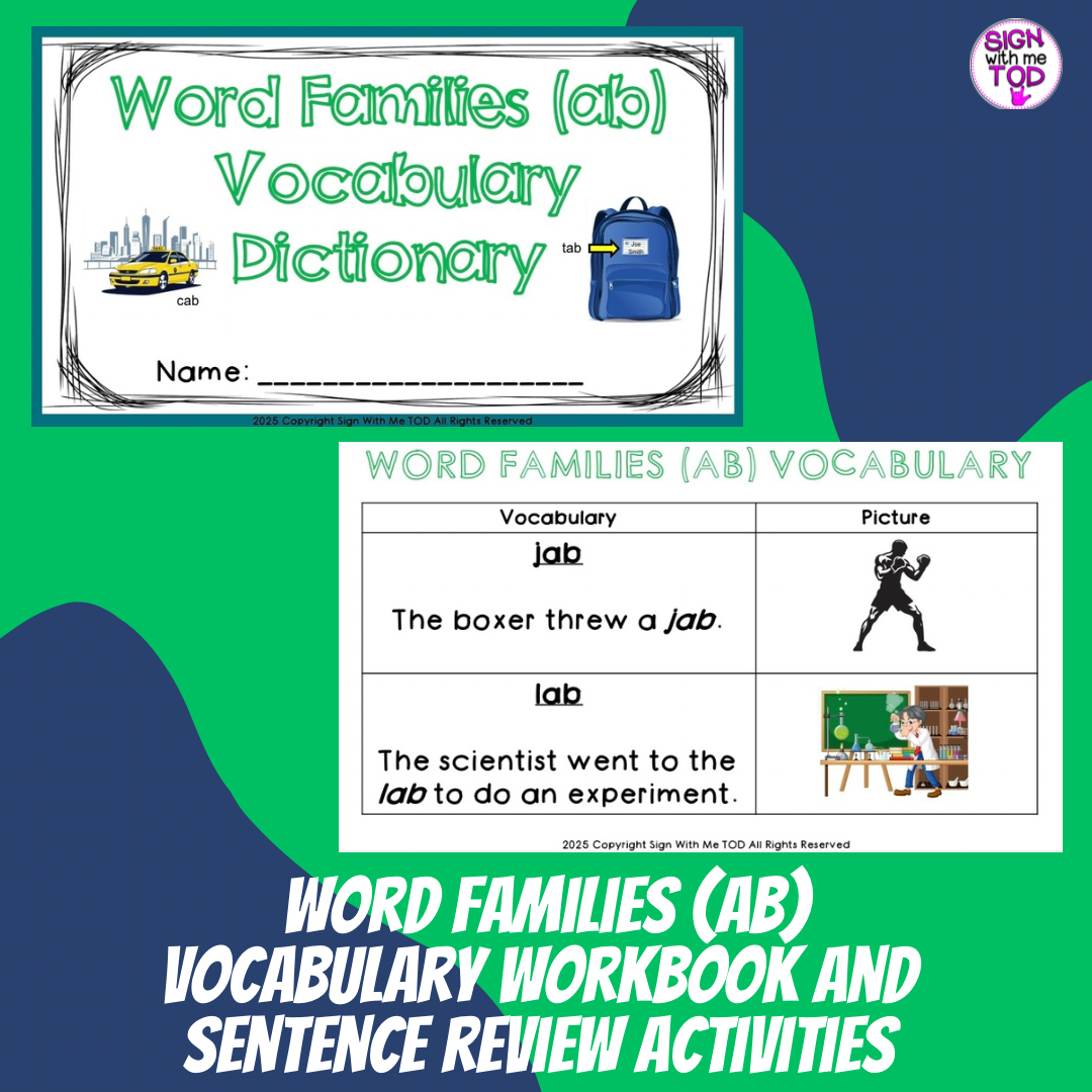 Word Families (ab) Vocabulary Workbook and Sentence Review