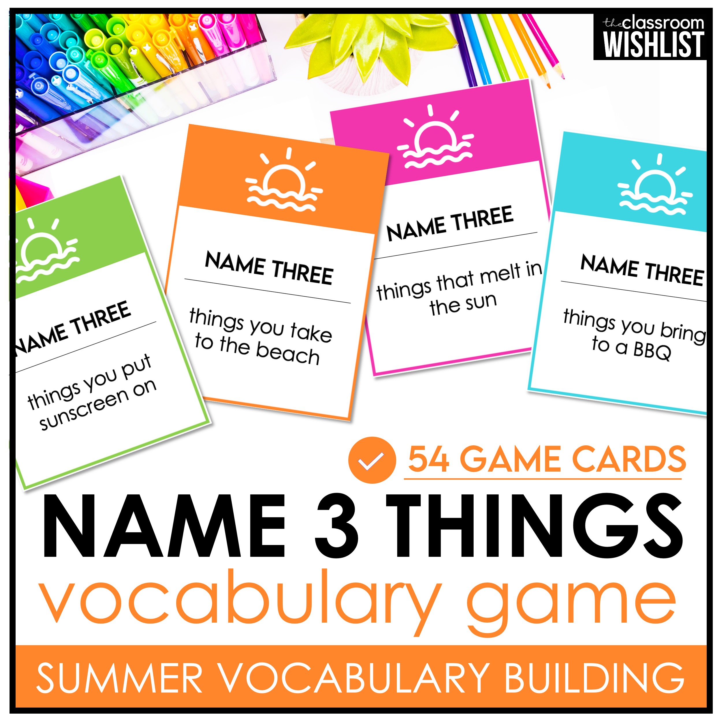 Summer Vocabulary Game for ESL Name 3 Things Think Fast Speaking Activity