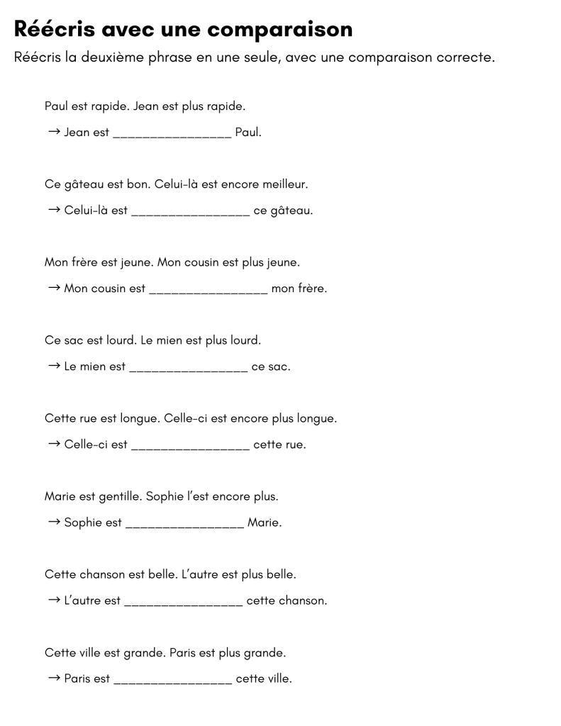 degrees of comparison french exercises | Made By Teachers