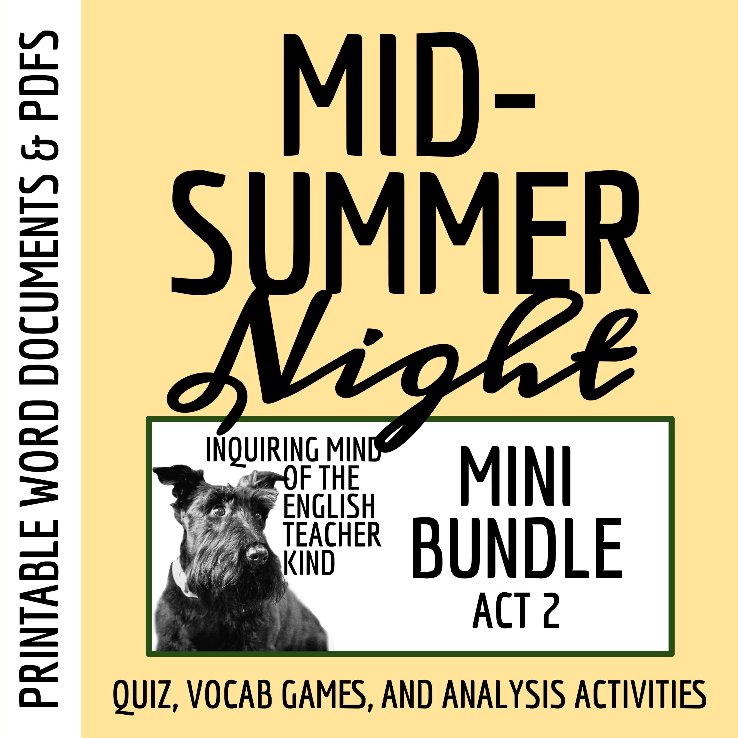 A Midsummer Night's Dream Act 2 Quiz, Analysis Worksheets, and Vocabulary Games