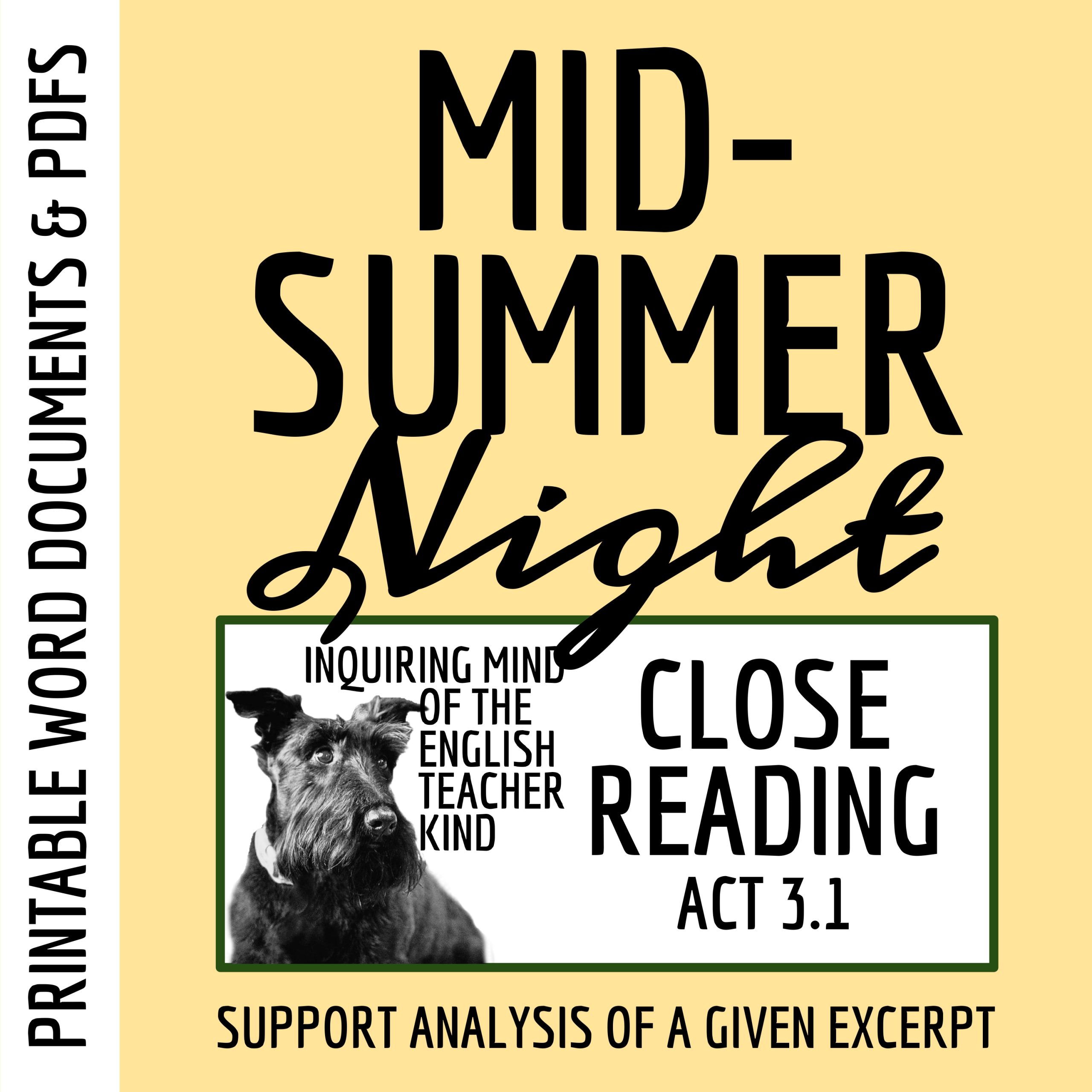 A Midsummer Night's Dream Act 3 Scene 1 Close Reading Analysis Worksheet