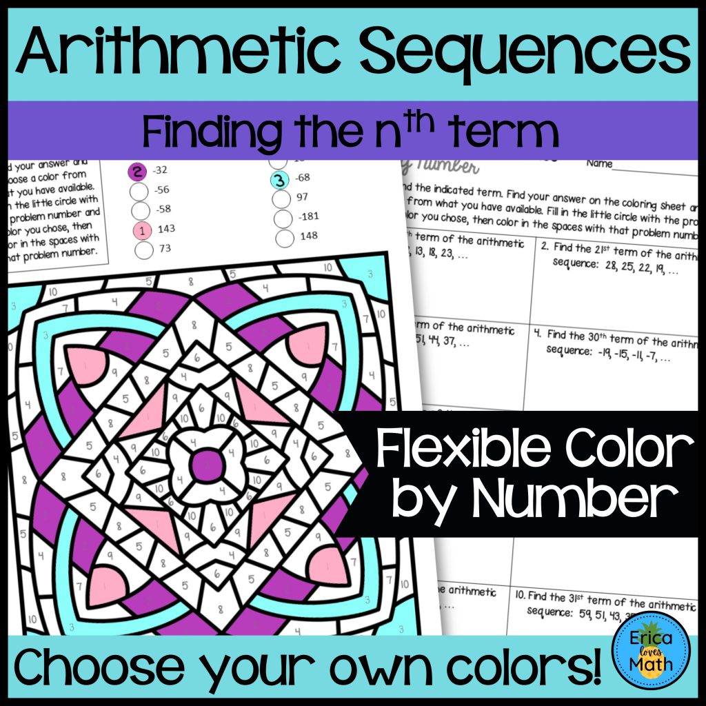 Finding the nth term of an Arithmetic Sequence Color by Number Activity ...