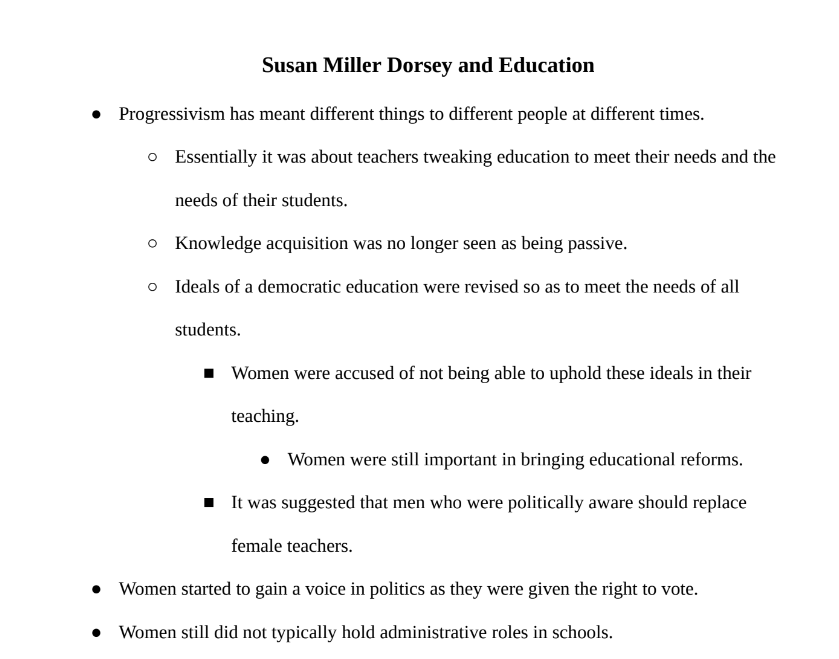 Susan Miller Dorsey and Education Notes