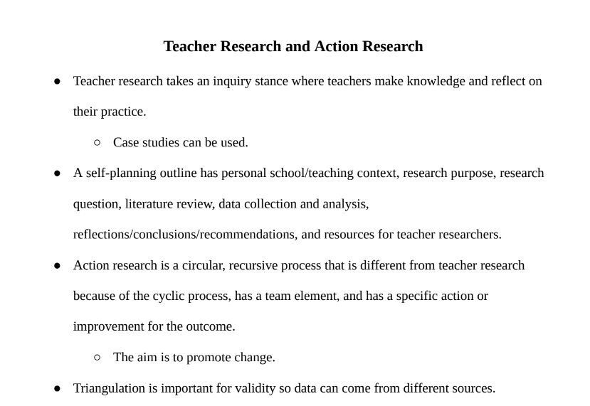 Teacher Research and Action Research Notes
