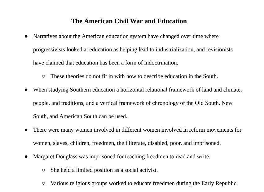 The American Civil War and Education Notes