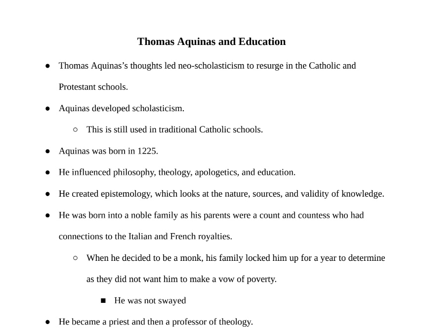 Thomas Aquinas and Education Notes