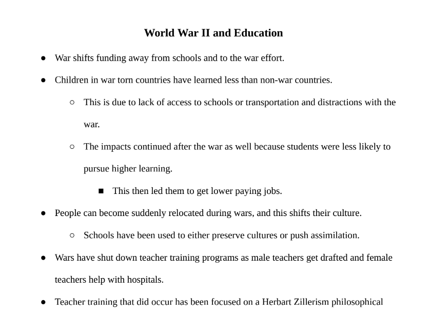 World War II and Education Notes