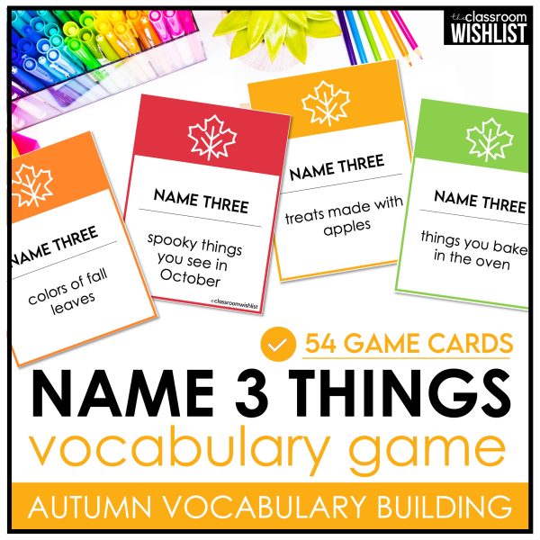 Fall Vocabulary Game for ESL | Name 3 Things | Autumn Speaking ...
