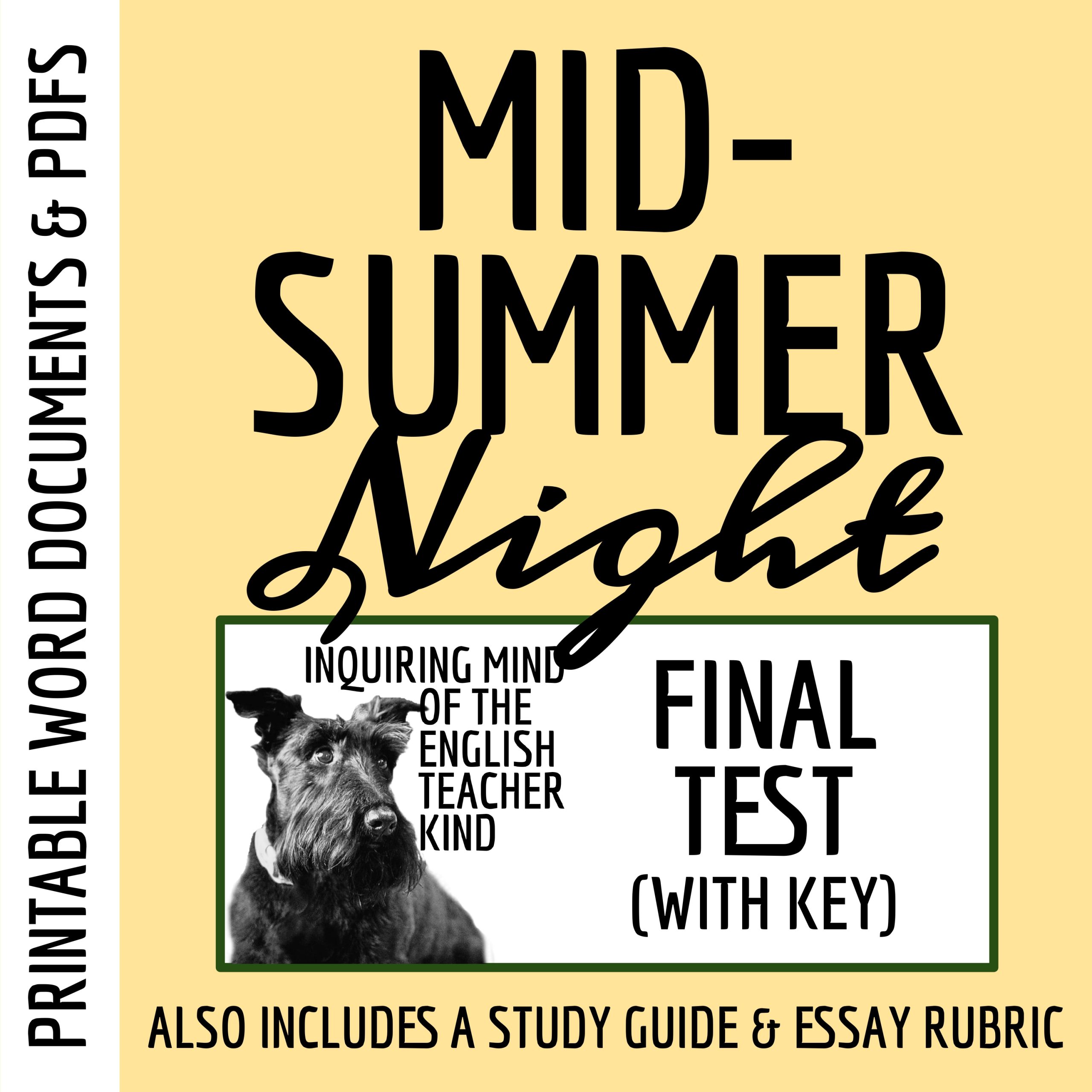 A Midsummer Night's Dream Test, Answer Key, Essay Rubric, and Study Guide