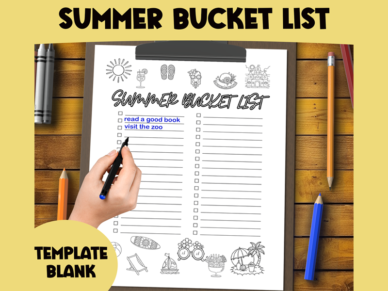 Summer Bucket List Printable Template-End-of-school year activities-Blank list