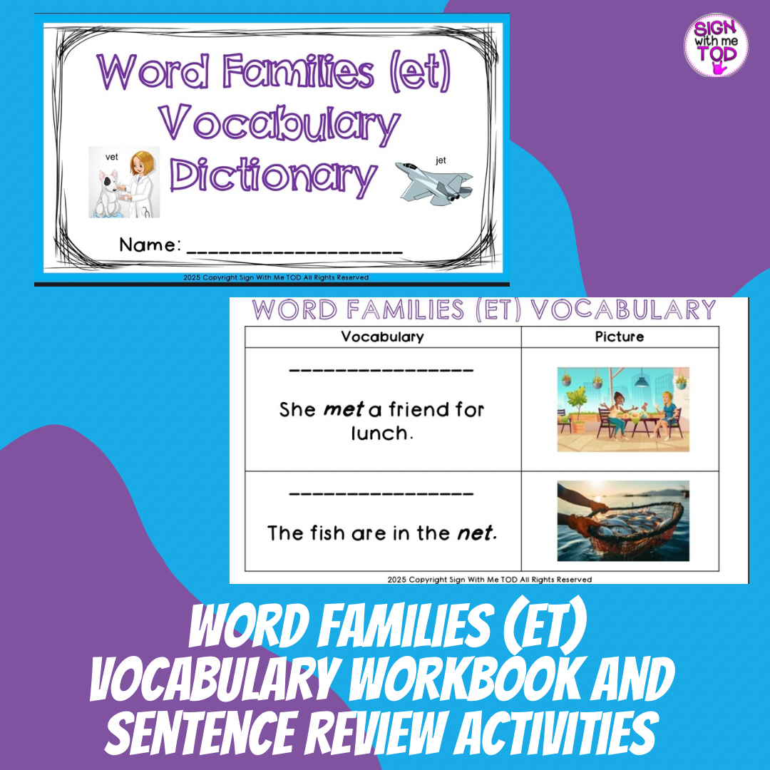 Word Families (et) Vocabulary Workbook and Sentence Review