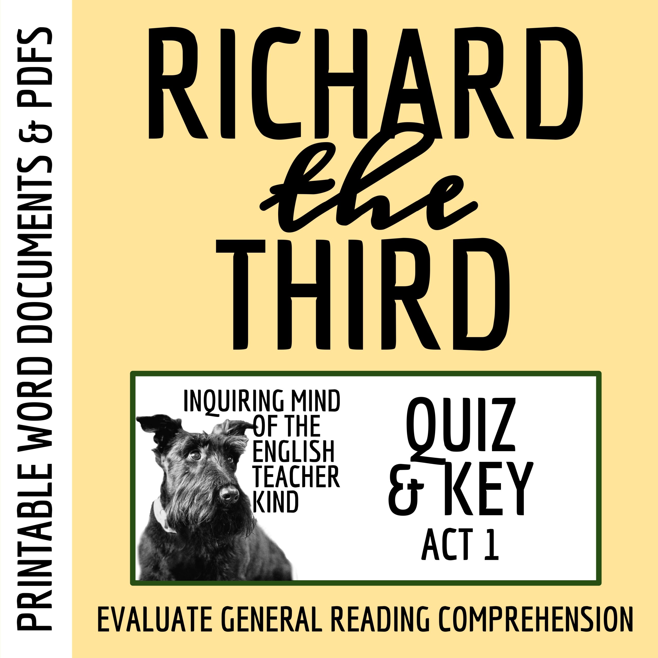 Shakespeare's Tragedy of Richard III Act 1 Quiz and Answer Key for High School