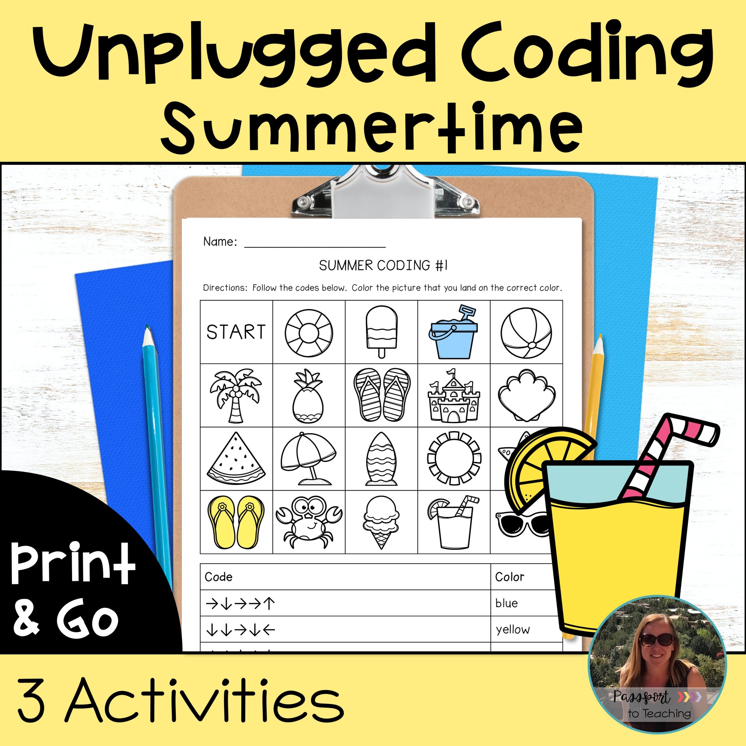 Coding Unplugged - Directional Coding - No Prep - Summer Theme