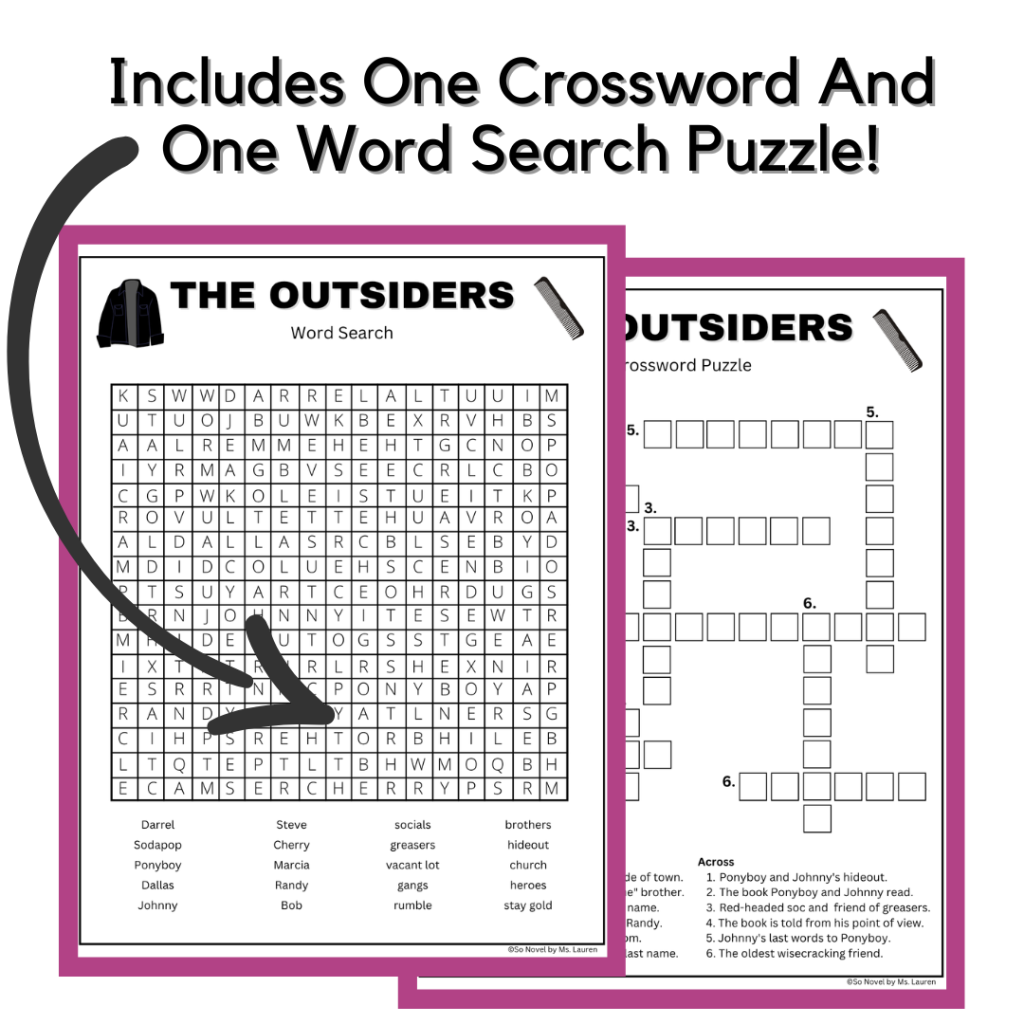 Crossword Puzzle and Word Search for The Outsiders by S.E. Hinton ...
