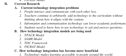 Technology Integration Models Research Paper Outline