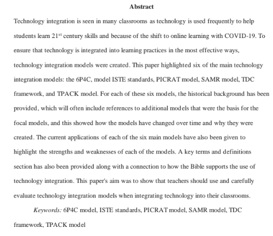 Technology Integration Models Research Paper