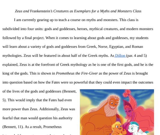 Zues and Frankenstein as Relevant Examples in a Myths and Monsters Course