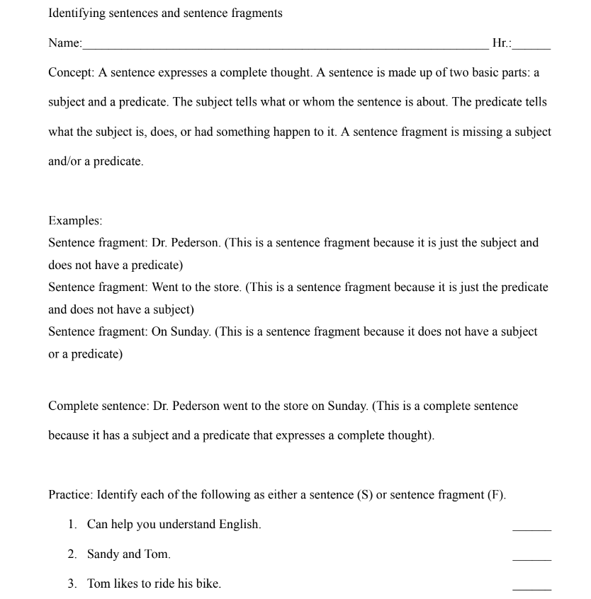 Grammar Worksheets