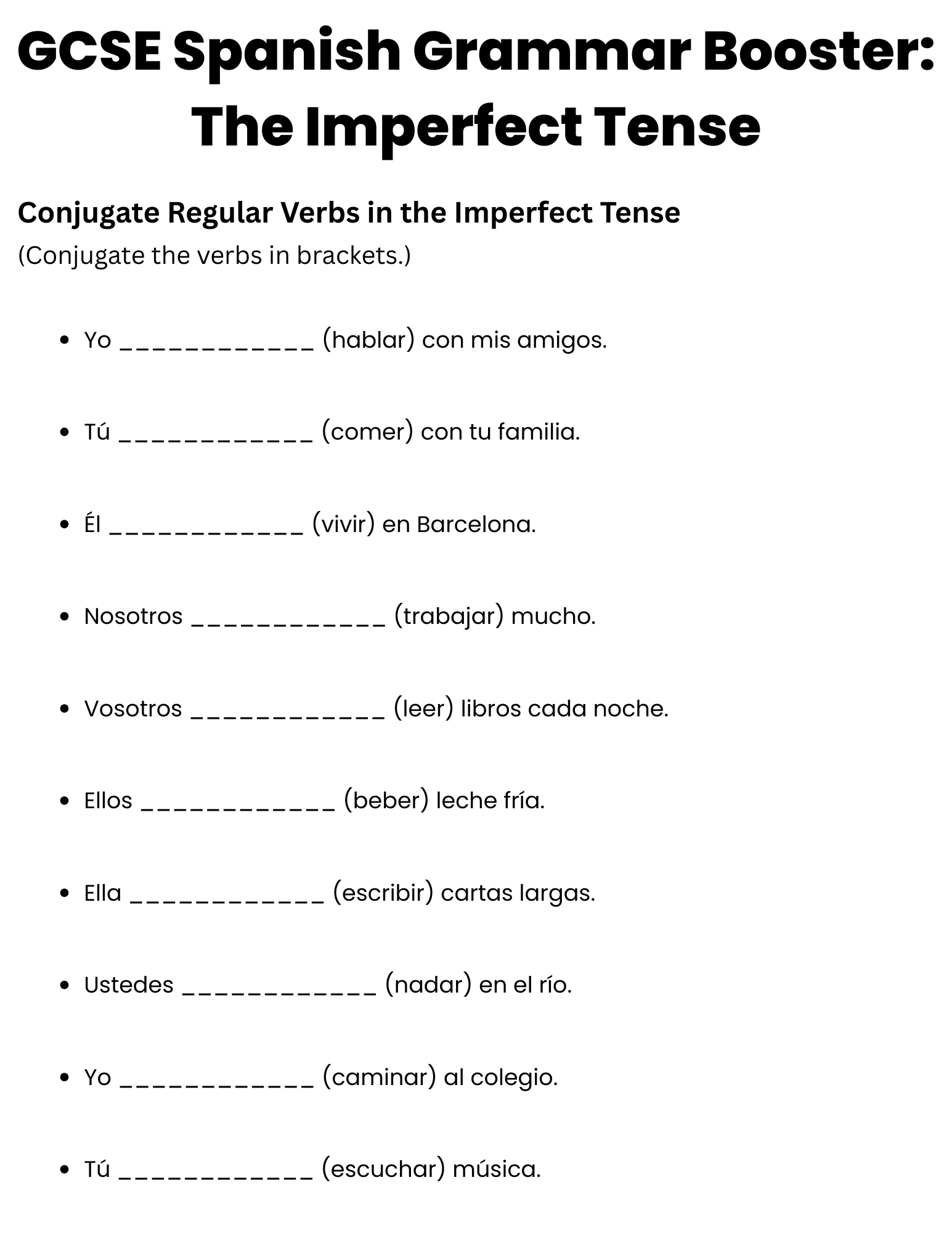 GCSE Spanish Grammar Booster: The Imperfect Tense