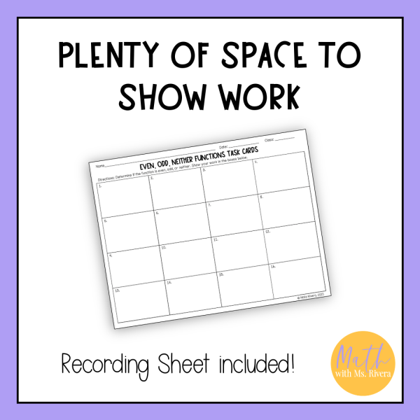 Even Odd Neither Functions Self Checking Task Cards Activity for ...