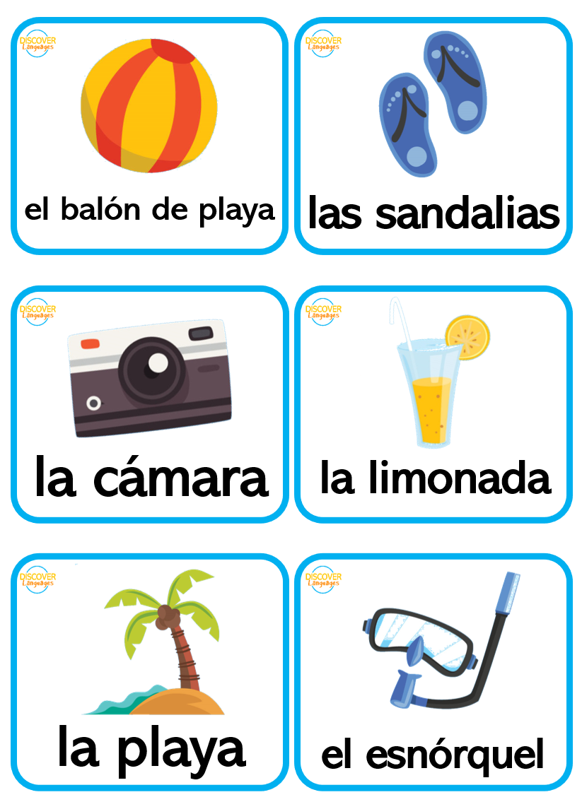 Spanish Summer Beach El Verano Beginner Vocabulary Flash Cards