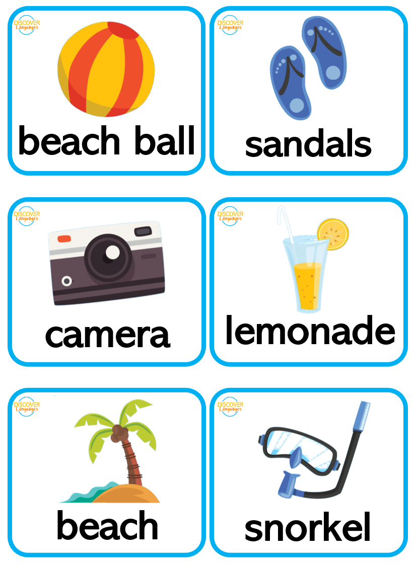 English Summer Season & Beach Vocabulary Picture Flashcards for ESL EAL TEFL