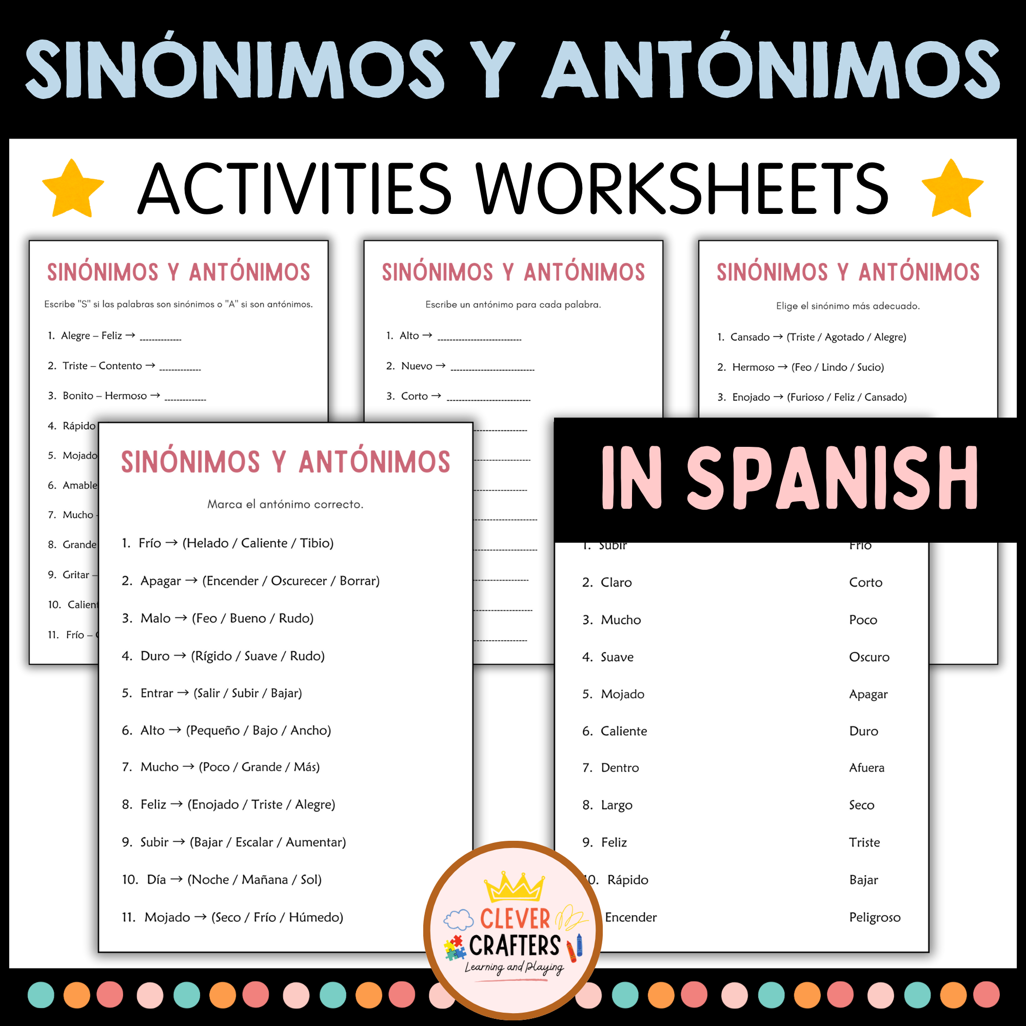 Sinónimos y Antónimos - Synonyms and Antonyms Grammar Worksheets in Spanish