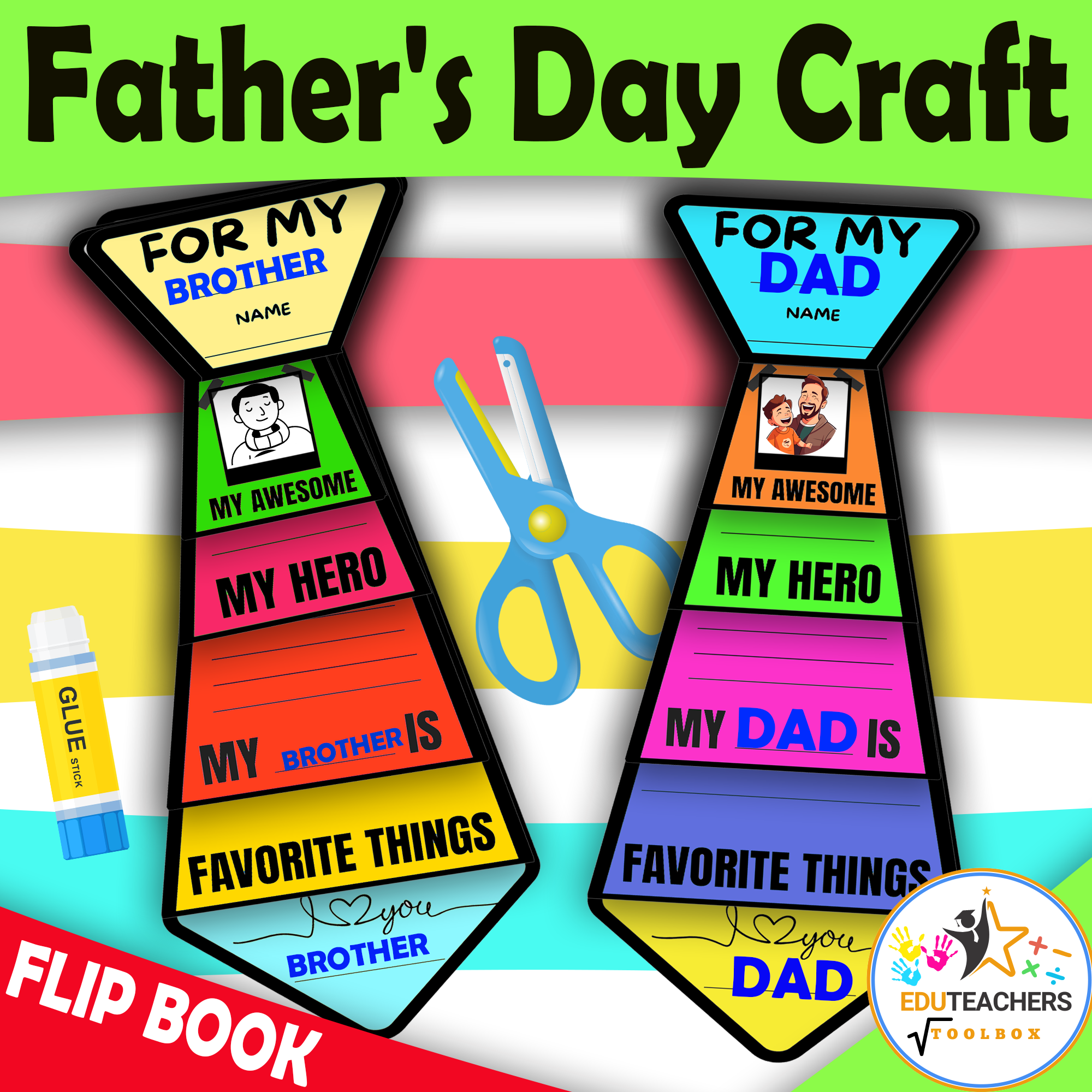 Father’s Day Tie Flip Book Craft|Writing&Coloring Activity-Great for All Father