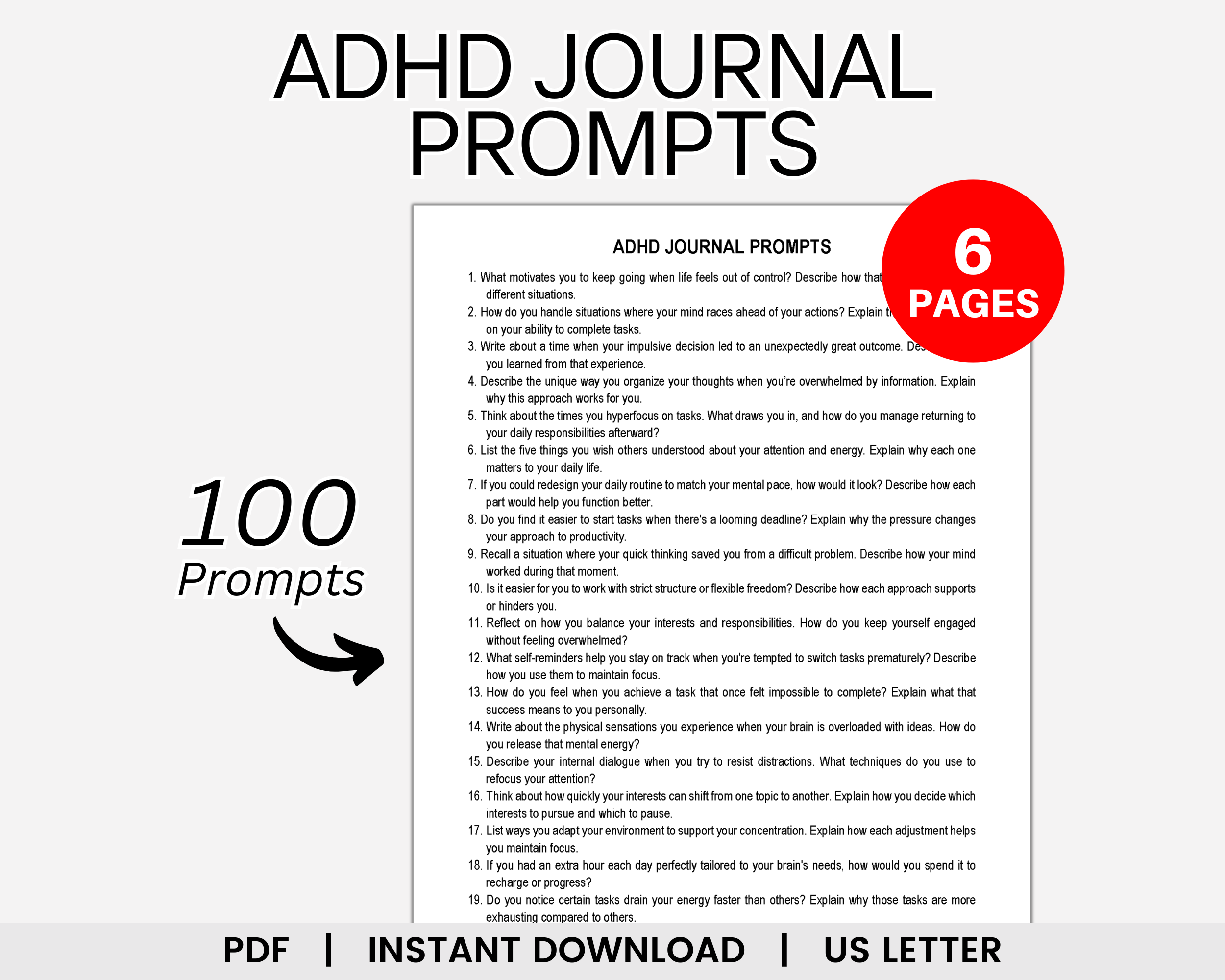 ADHD Journal Prompts, ADHD Planner, Therapy Journal, Executive Function, Emotional Regulation