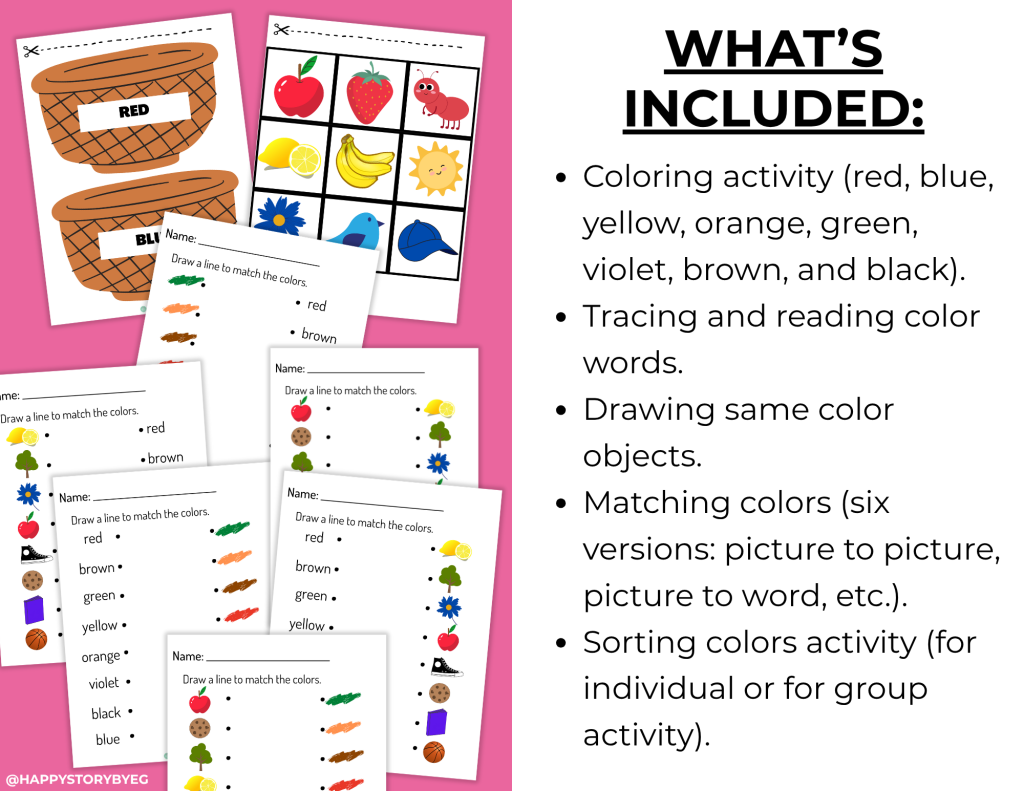 Learning About Colors Match Sort Color Write Read Trace and Draw ...