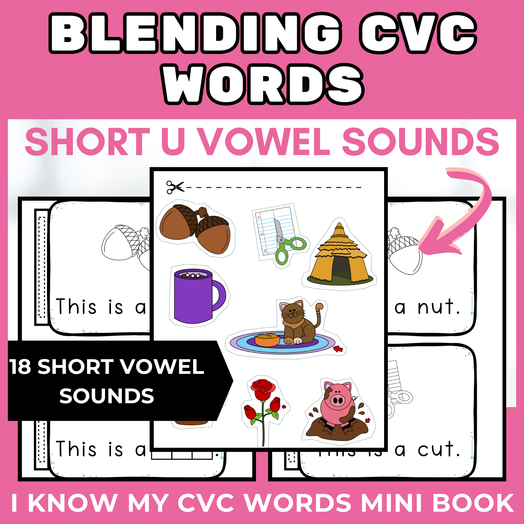 Blending CVC Words with Short U Vowel Sounds Activities and Mini Book Practice
