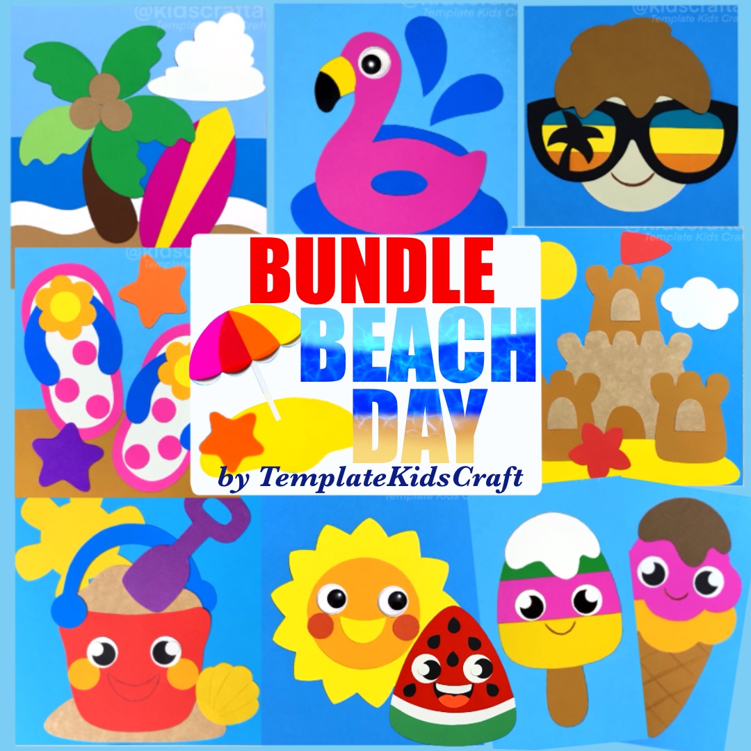 BUNDLE Beach Day Craft Summer Ocean Sun Sunglasses Sandcastle End of Year Flamingo Ice Cream Decor