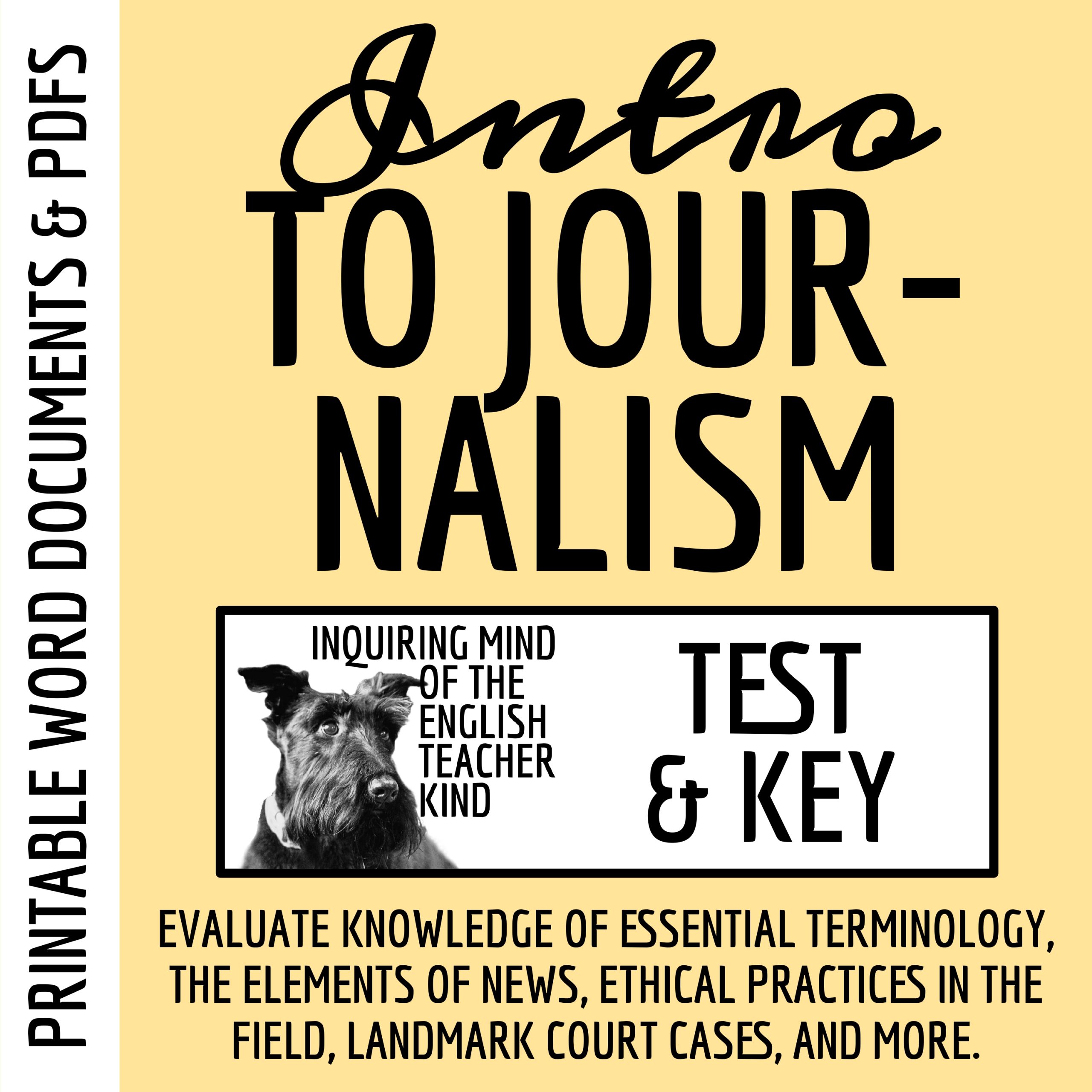 Introduction to Journalism Test and Answer Key for High School (Mass Media)