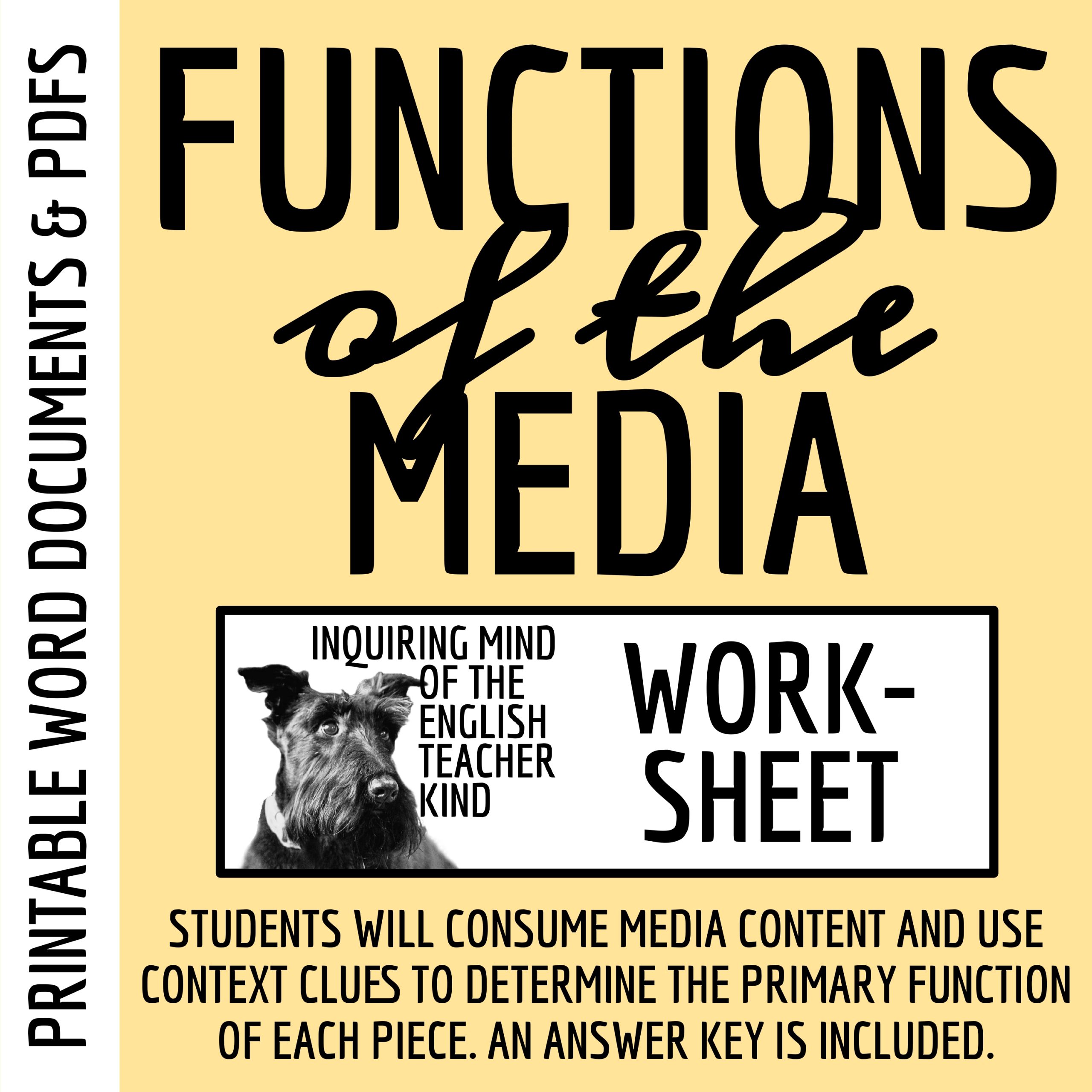 Introduction to Journalism Media Functions Worksheet and Answer Key