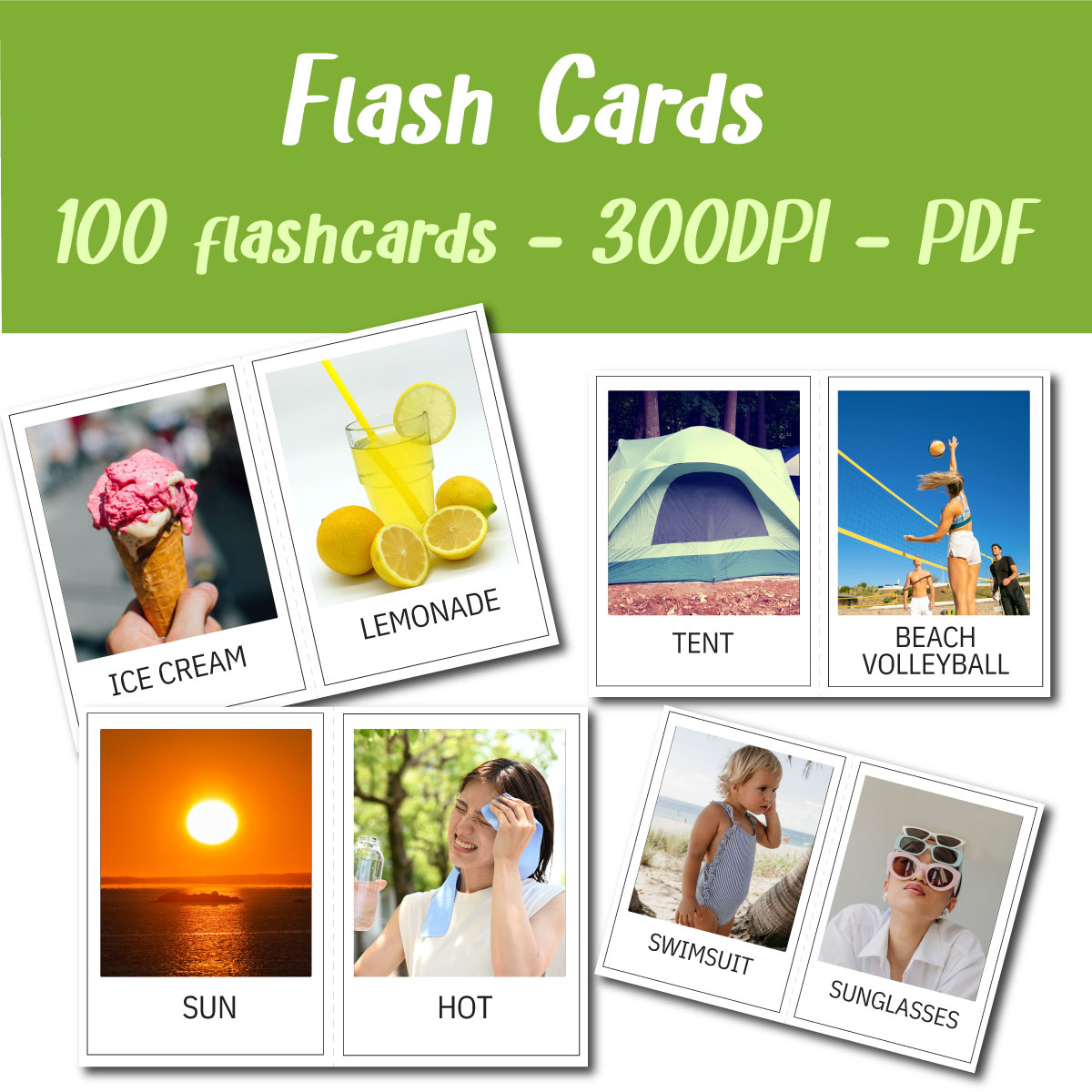 Summer Flashcards for Preschoolers – 100 Cards (50 Pages) with Real Photos