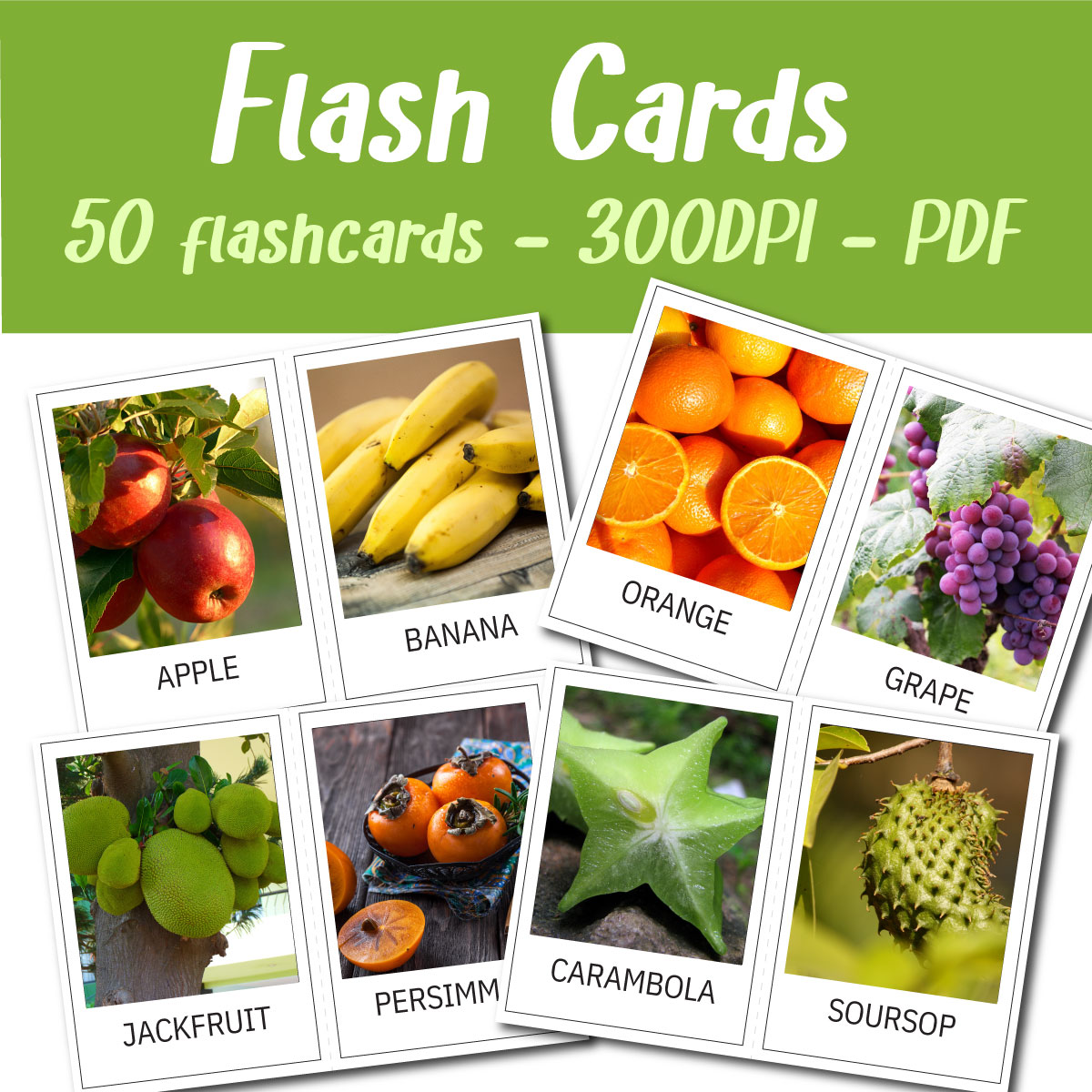 Fruits Flashcards for Preschoolers – 50 Cards with Real Photos