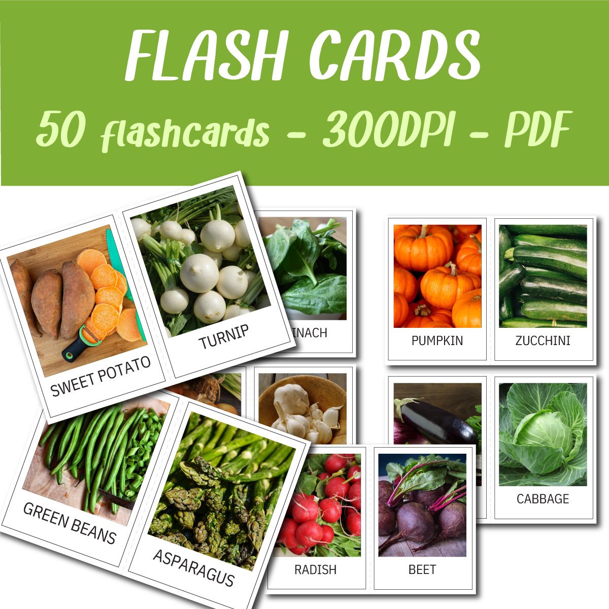 Vegetable Flashcards for Preschoolers – 50 Cards with Real Photos