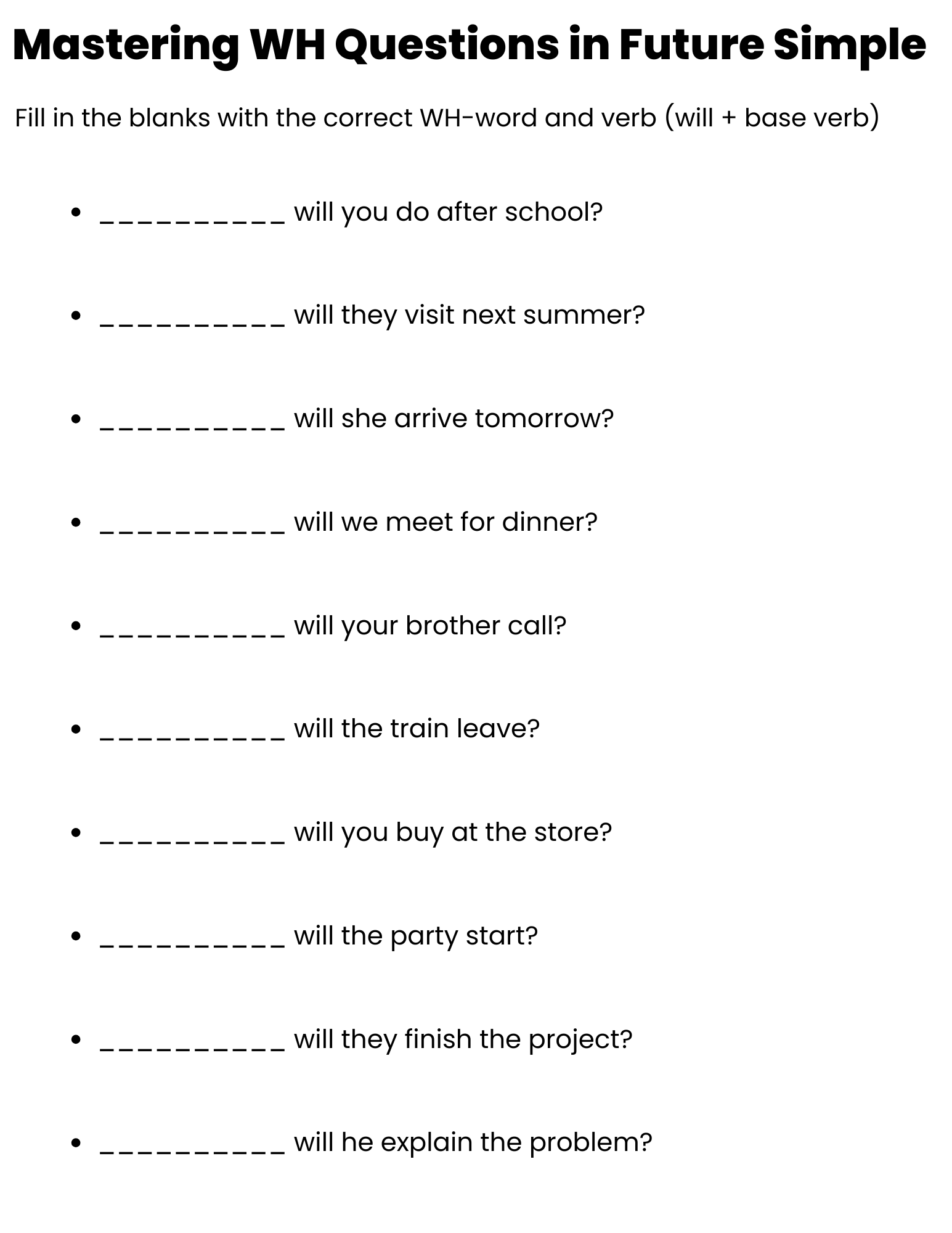 Mastering WH Questions in Future Simple