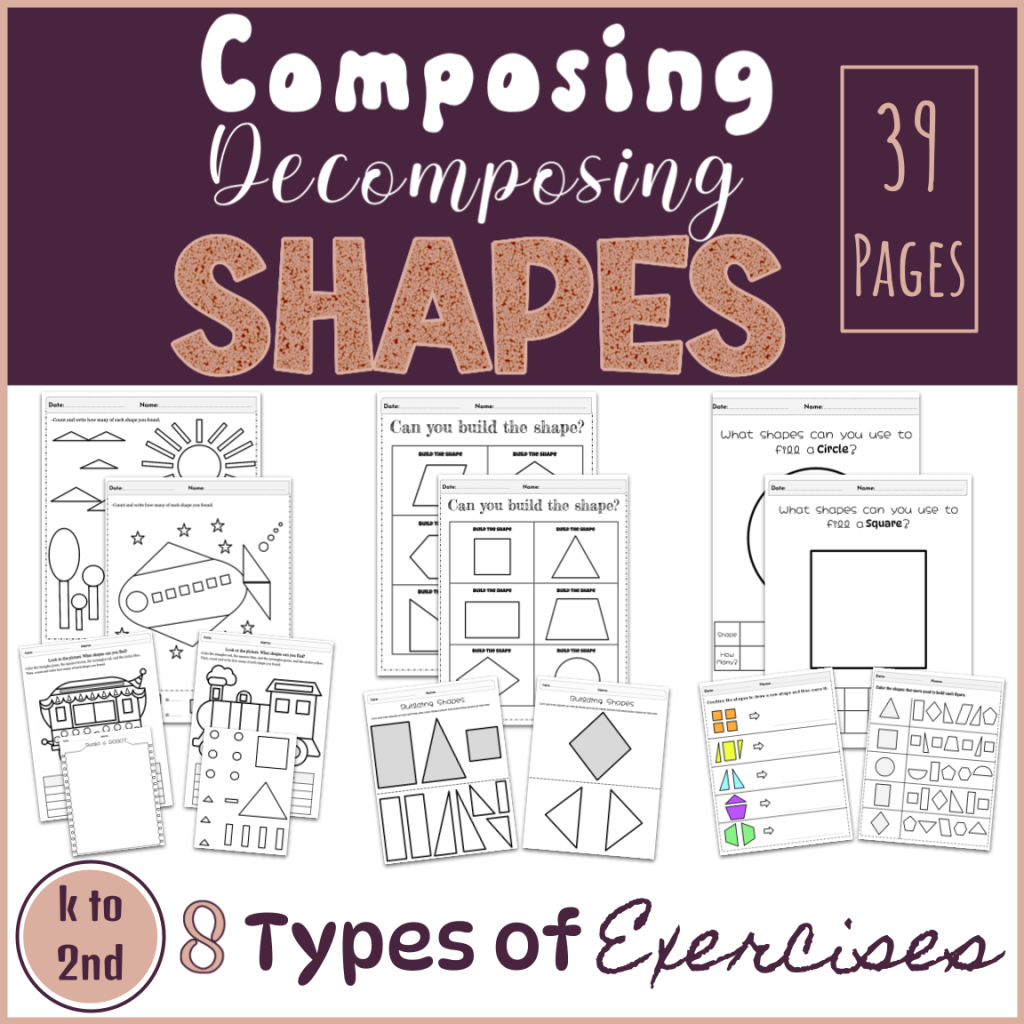 Composing & Decomposing 2d Shapes Worksheets, Cut & Paste, Color by ...