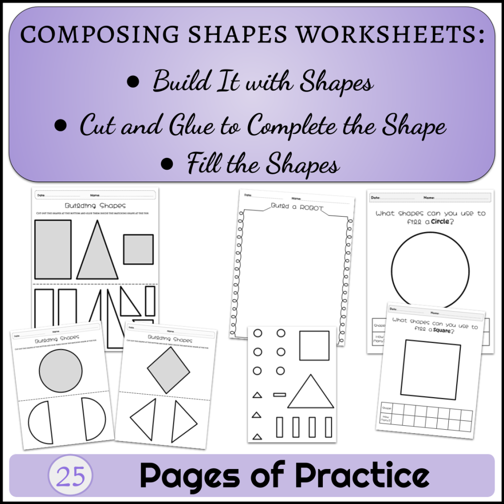 Composing & Decomposing 2d Shapes Worksheets, Cut & Paste, Color by ...