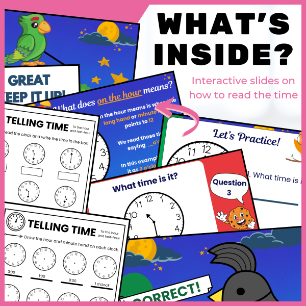 Telling Time to the Hour and Half Hour Lesson Slides Games and ...