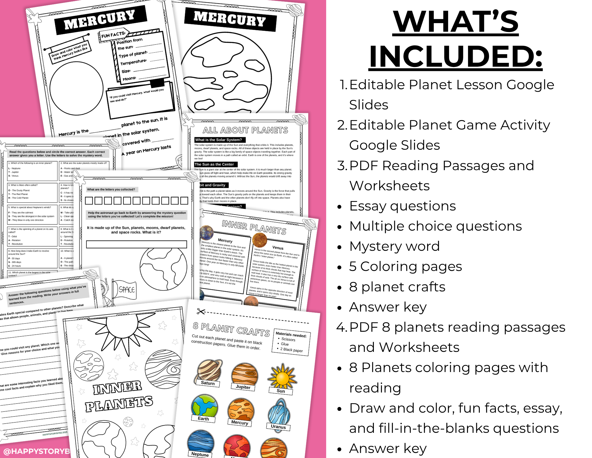 Planets of the Solar System Worksheets Space Science Activities Reading ...