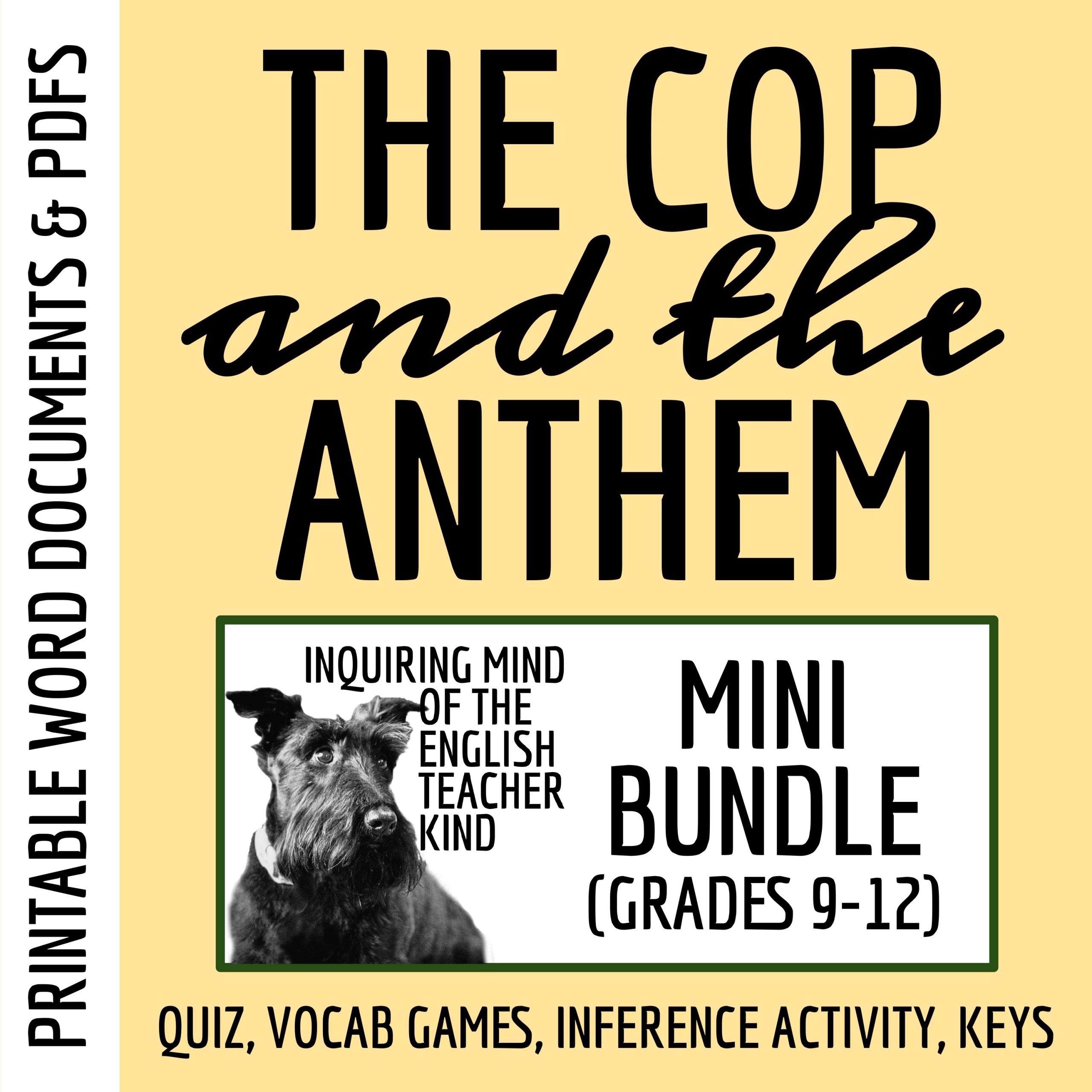 "The Cop and the Anthem" by O. Henry Quiz, Close Reading Worksheet, and Vocabulary Games