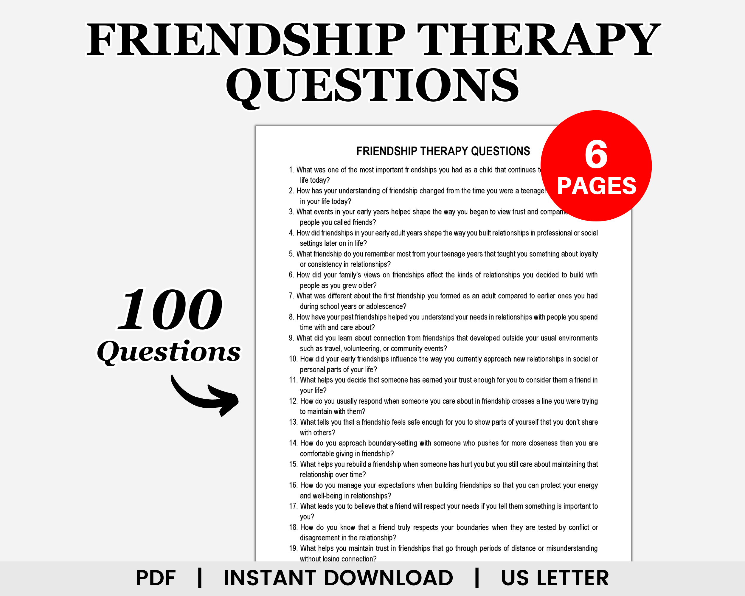 Friendship Therapy Questions, Couples Therapy, Emotional Regulation, Boundary Setting