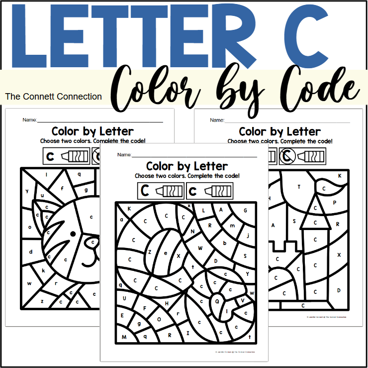 Letter C Alphabet Color by Code Worksheets