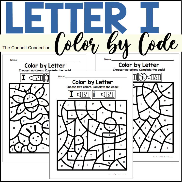 Letter I Alphabet Color by Code Worksheets