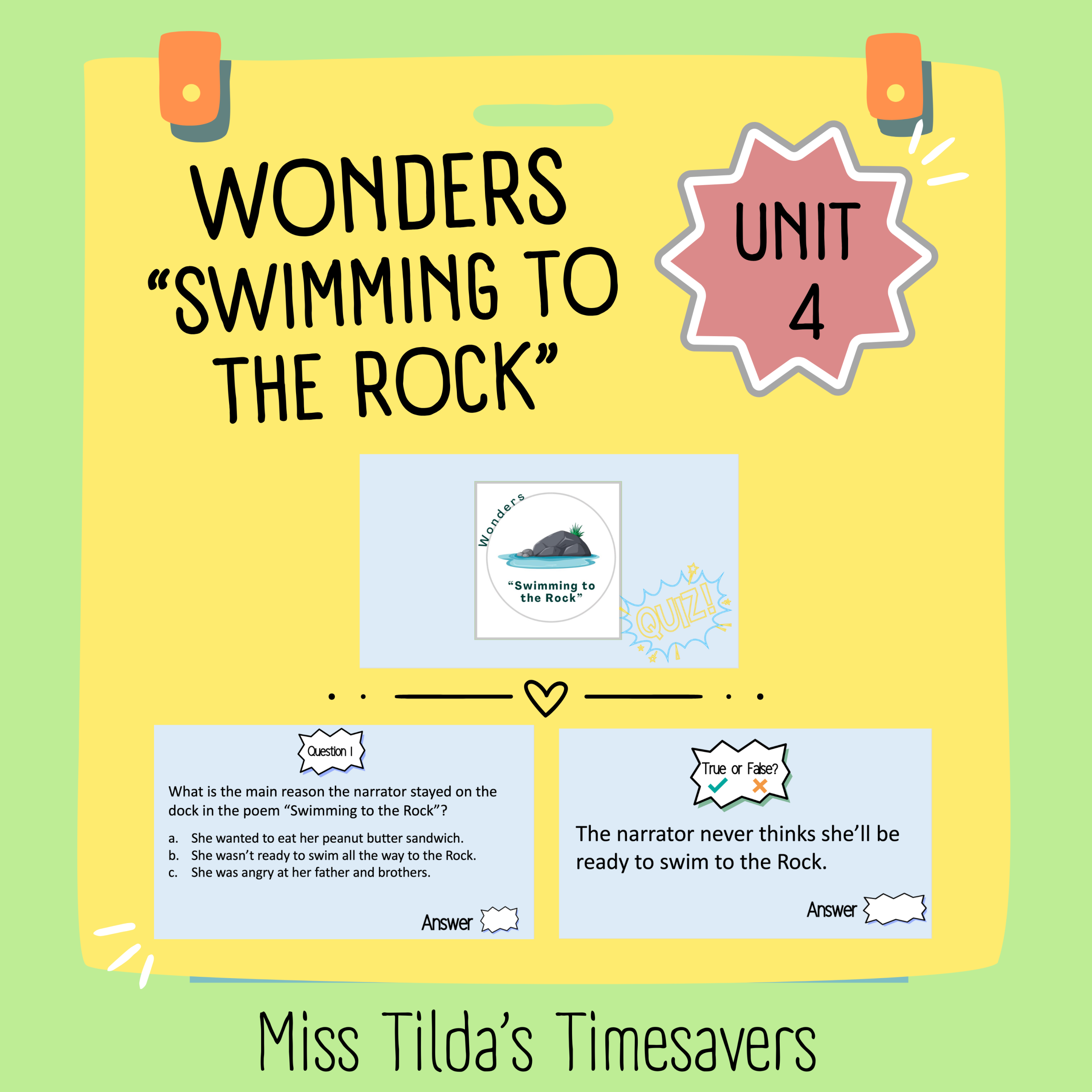 "Swimming to the Rock" Quiz - Grade 4 Wonders