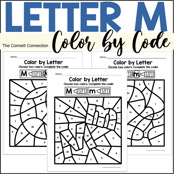 Letter M Alphabet Color by Code Worksheets