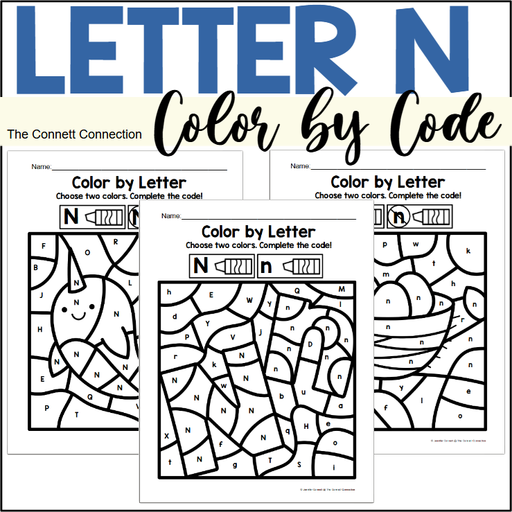 Letter N Alphabet Color by Code Worksheets