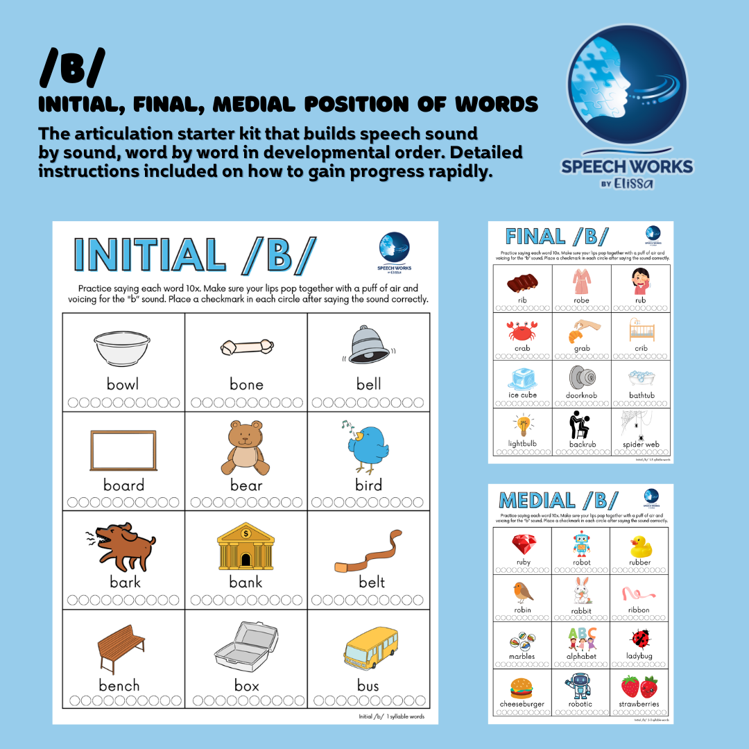 Articulation Practice for /B/ Sound – Initial, Medial, Final Word Positions | Speech Therapy